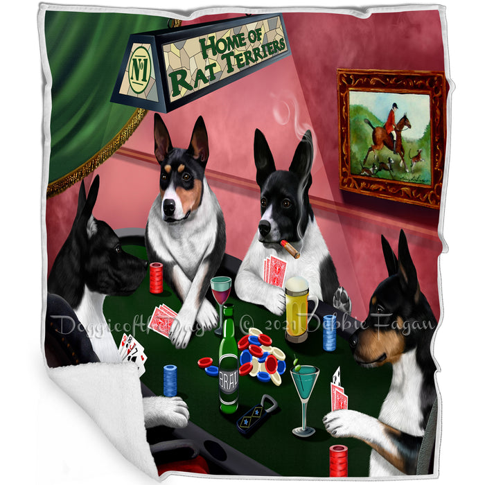 Home of 4  Rat Terrier Dogs Playing Poker Blanket BLNKT143599