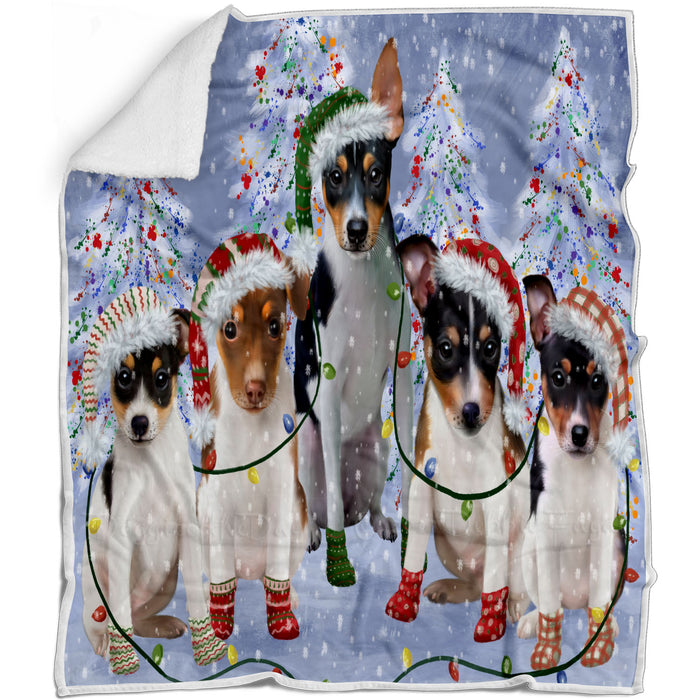 Christmas Lights and Rat Terrier Dogs Blanket - Lightweight Soft Cozy and Durable Bed Blanket - Animal Theme Fuzzy Blanket for Sofa Couch