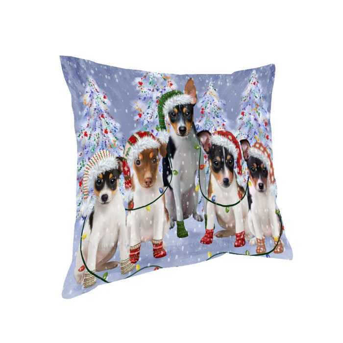Christmas Lights and Rat Terrier Dogs Pillow with Top Quality High-Resolution Images - Ultra Soft Pet Pillows for Sleeping - Reversible & Comfort - Ideal Gift for Dog Lover - Cushion for Sofa Couch Bed - 100% Polyester