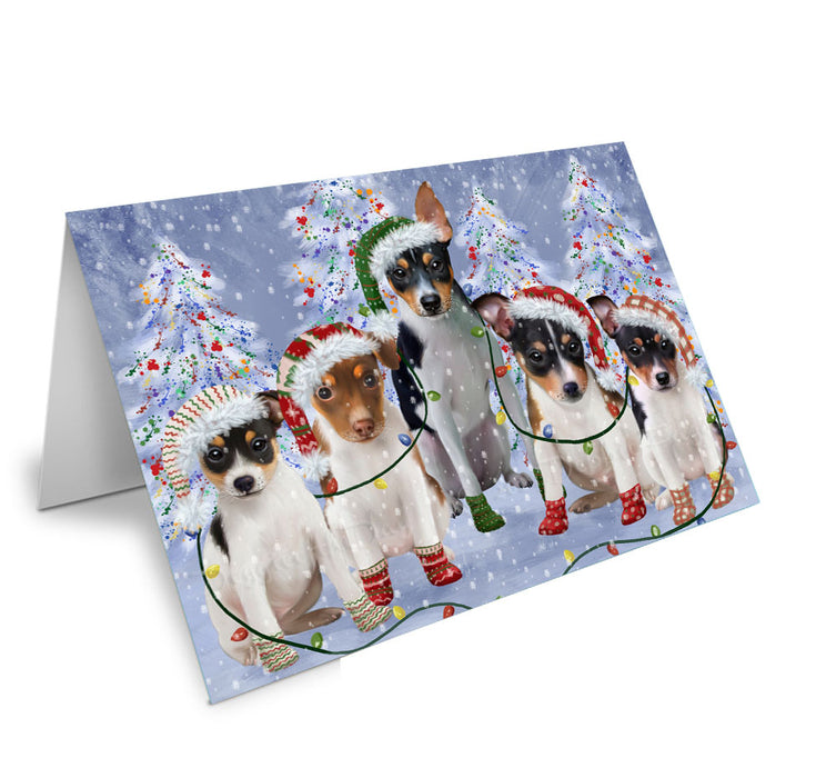 Christmas Lights and Rat Terrier Dogs Handmade Artwork Assorted Pets Greeting Cards and Note Cards with Envelopes for All Occasions and Holiday Seasons