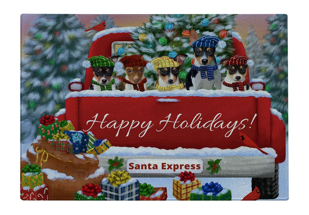 Christmas Red Truck Travlin Home for the Holidays Rat Terrier Dogs Cutting Board - For Kitchen - Scratch & Stain Resistant - Designed To Stay In Place - Easy To Clean By Hand - Perfect for Chopping Meats, Vegetables