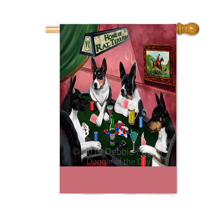 Personalized Home of Rat Terrier Dogs Four Dogs Playing Poker Custom House Flag FLG-DOTD-A60345