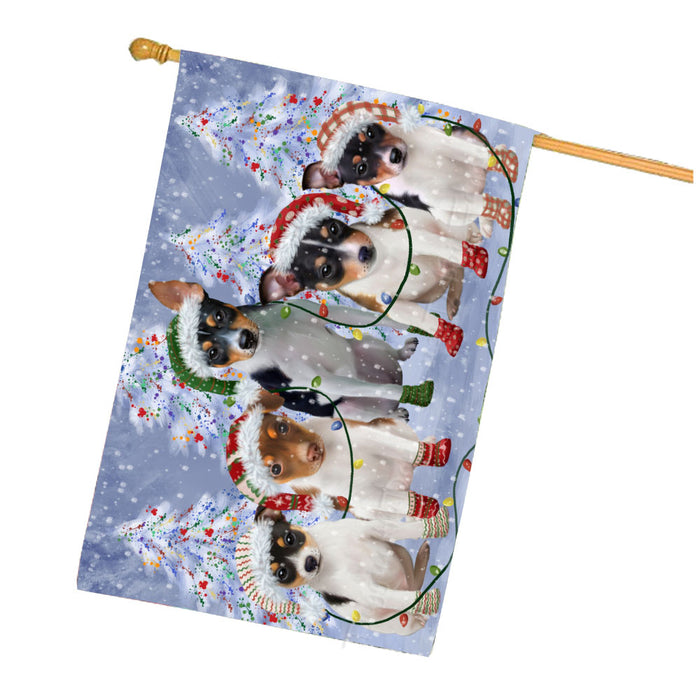 Christmas Lights and Rat Terrier Dogs House Flag Outdoor Decorative Double Sided Pet Portrait Weather Resistant Premium Quality Animal Printed Home Decorative Flags 100% Polyester