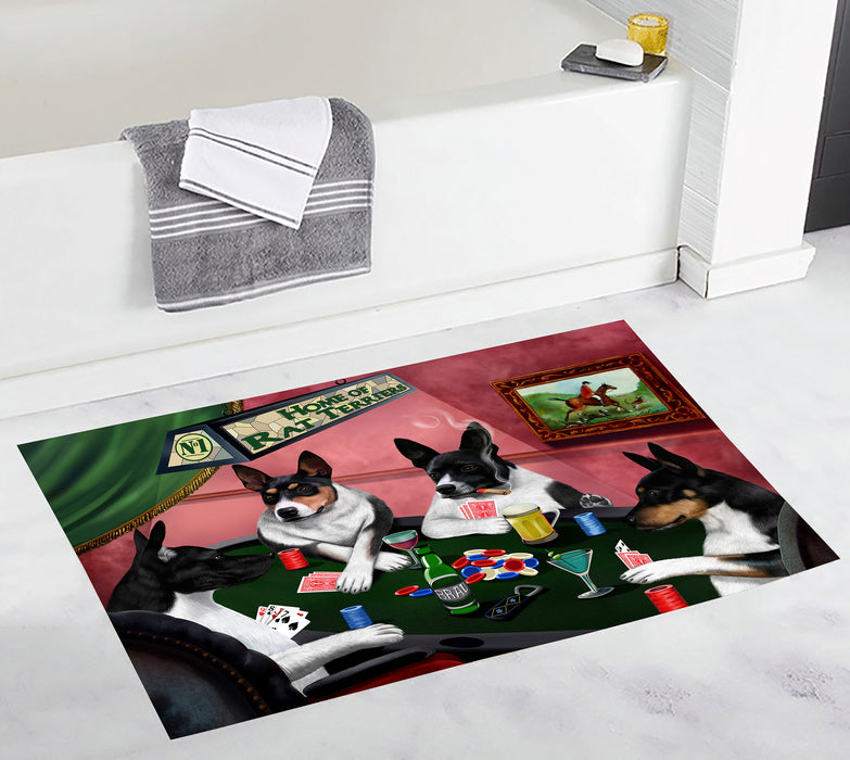 Home of  Rat Terrier Dogs Playing Poker Bath Mat