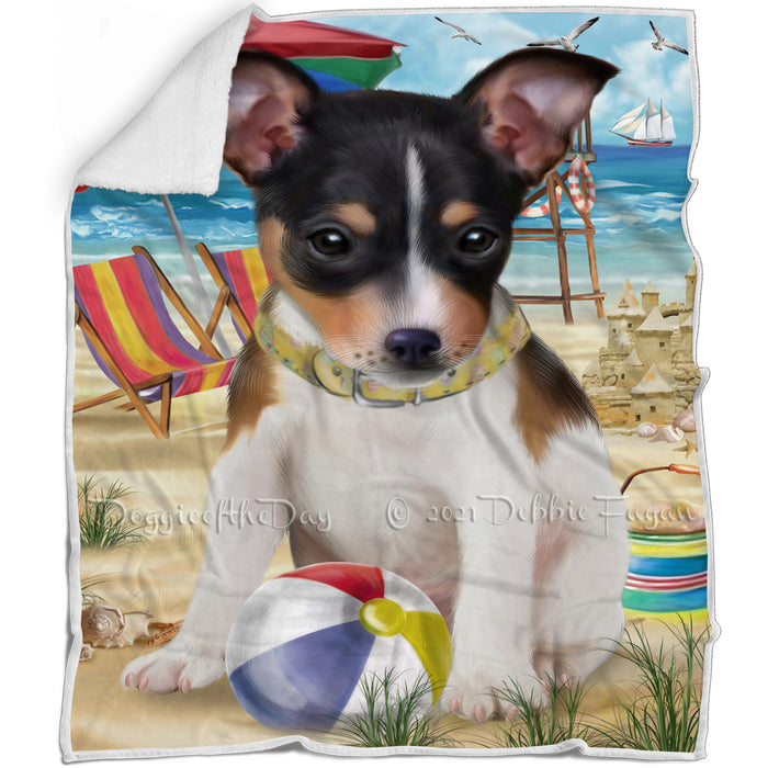 Pet Friendly Beach Rat Terrier Dog Blanket BLNKT66324