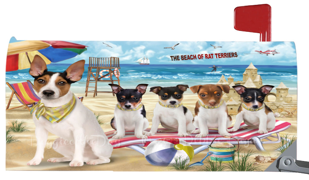Pet Friendly Beach Rat Terrier Dogs Magnetic Mailbox Cover Both Sides Pet Theme Printed Decorative Letter Box Wrap Case Postbox Thick Magnetic Vinyl Material