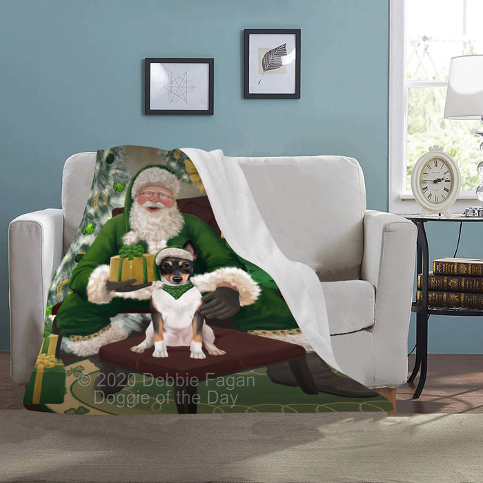 Christmas Irish Santa with Gift and Rat Terrier Dog Blanket BLNKT141503