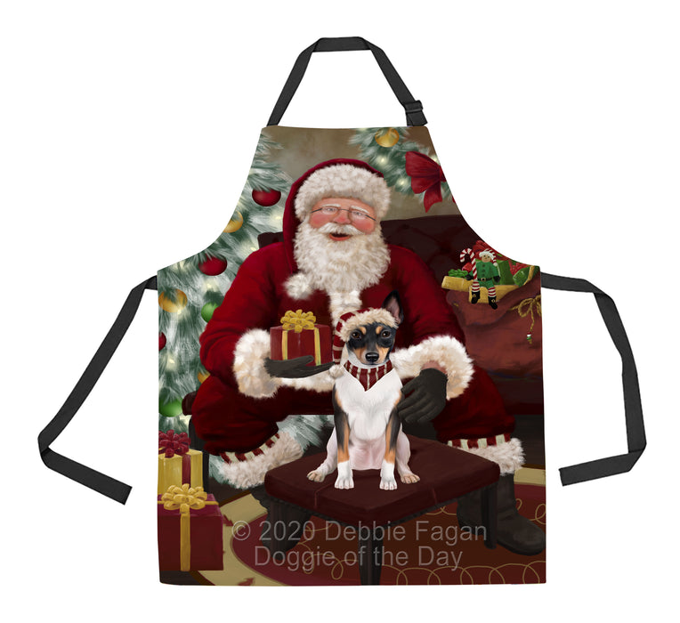 Santa's Christmas Surprise Rat Terrier Dog Apron - Adjustable Long Neck Bib for Adults - Waterproof Polyester Fabric With 2 Pockets - Chef Apron for Cooking, Dish Washing, Gardening, and Pet Grooming