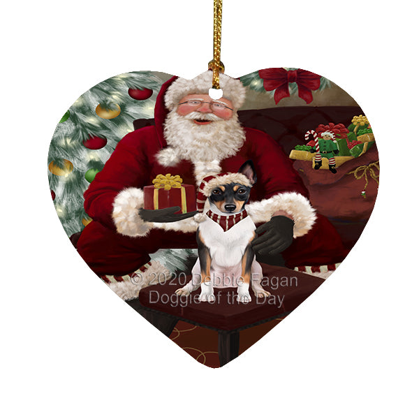 Santa's Christmas Surprise Rat Terrier Dog Heart Christmas Ornament RFPOR58400