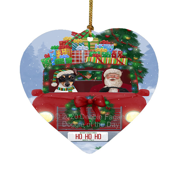Christmas Honk Honk Red Truck Here Comes with Santa and Rat Terrier Dog Heart Christmas Ornament RFPOR58204