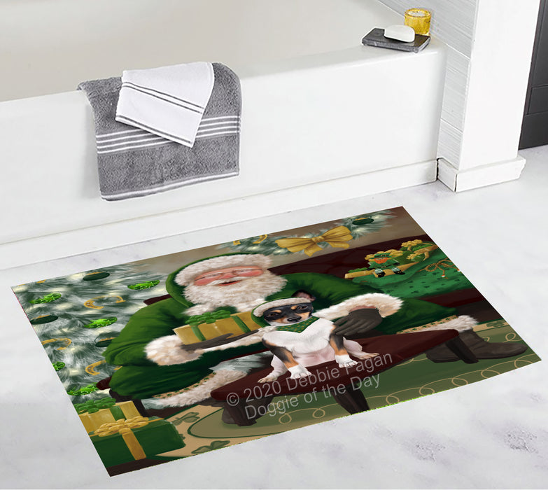 Christmas Irish Santa with Gift and Rat Terrier Dog Bath Mat BRUG54133