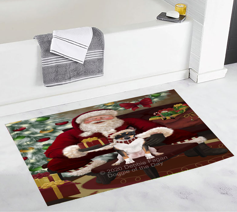 Santa's Christmas Surprise Rat Terrier Dog Bathroom Rugs with Non Slip Soft Bath Mat for Tub BRUG55585