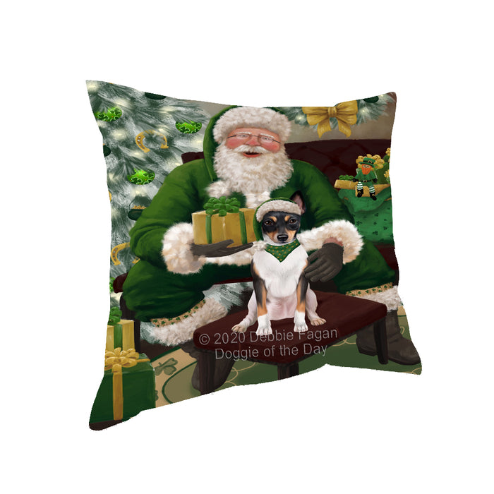 Christmas Irish Santa with Gift and Rat Terrier Dog Pillow PIL86920