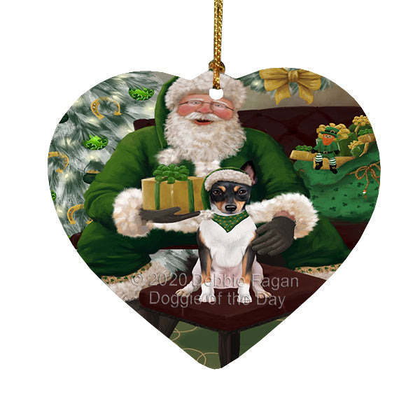 Christmas Irish Santa with Gift and Rat Terrier Dog Heart Christmas Ornament RFPOR58301