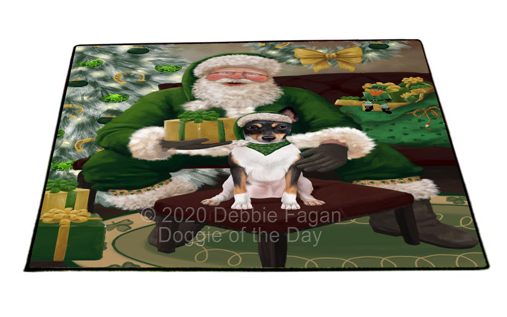 Christmas Irish Santa with Gift and Rat Terrier Dog Indoor/Outdoor Welcome Floormat - Premium Quality Washable Anti-Slip Doormat Rug FLMS57250