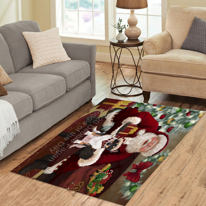 Santa's Christmas Surprise Rat Terrier Dog Polyester Living Room Carpet Area Rug ARUG67762