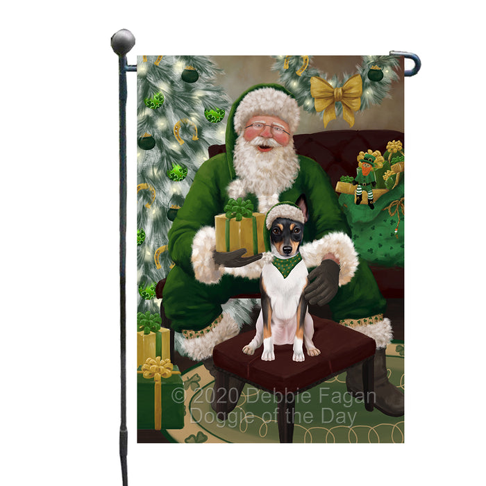 Christmas Irish Santa with Gift and Rat Terrier Dog Garden Flag GFLG66675