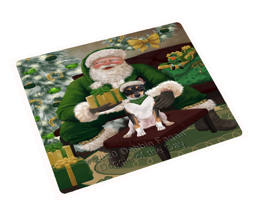 Christmas Irish Santa with Gift and Rat Terrier Dog Cutting Board - Easy Grip Non-Slip Dishwasher Safe Chopping Board Vegetables C78430