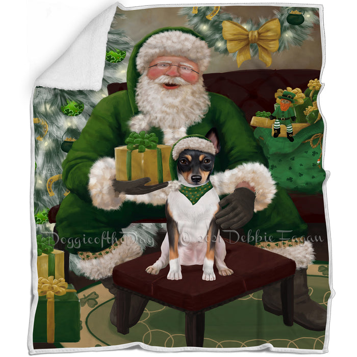 Christmas Irish Santa with Gift and Rat Terrier Dog Blanket BLNKT141503