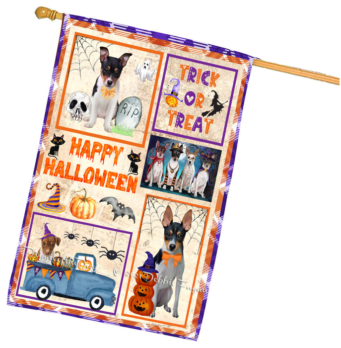 Happy Halloween Trick or Treat Rat Terrier Dogs House Flag Outdoor Decorative Double Sided Pet Portrait Weather Resistant Premium Quality Animal Printed Home Decorative Flags 100% Polyester