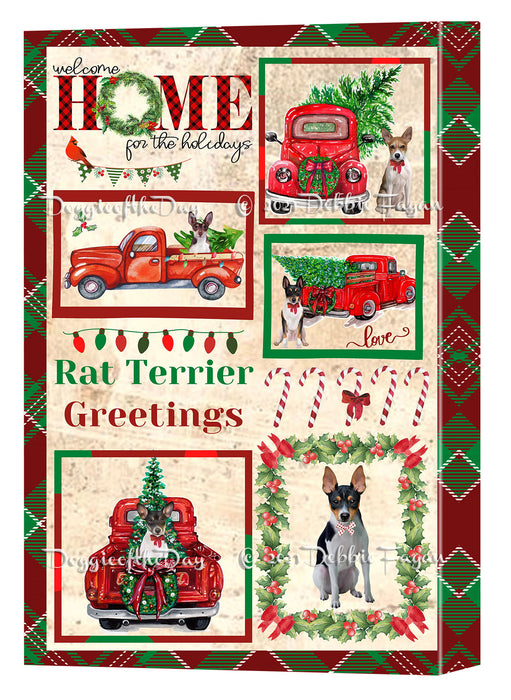 Welcome Home for Christmas Holidays Rat Terrier Dogs Canvas Wall Art Decor - Premium Quality Canvas Wall Art for Living Room Bedroom Home Office Decor Ready to Hang CVS149786