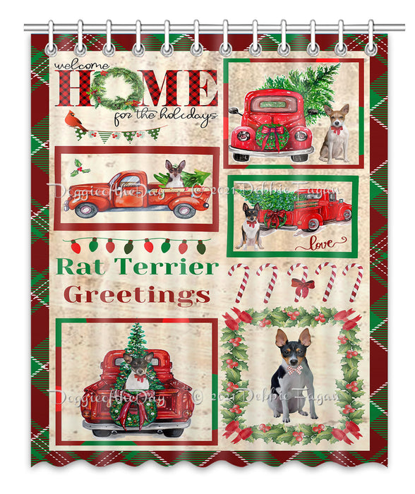 Welcome Home for Christmas Holidays Rat Terrier Dogs Shower Curtain Bathroom Accessories Decor Bath Tub Screens