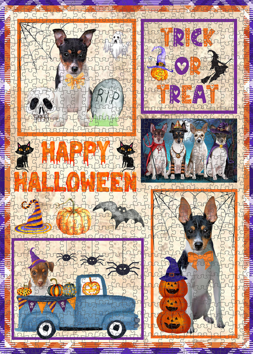 Happy Halloween Trick or Treat Rat Terrier Dogs Portrait Jigsaw Puzzle for Adults Animal Interlocking Puzzle Game Unique Gift for Dog Lover's with Metal Tin Box