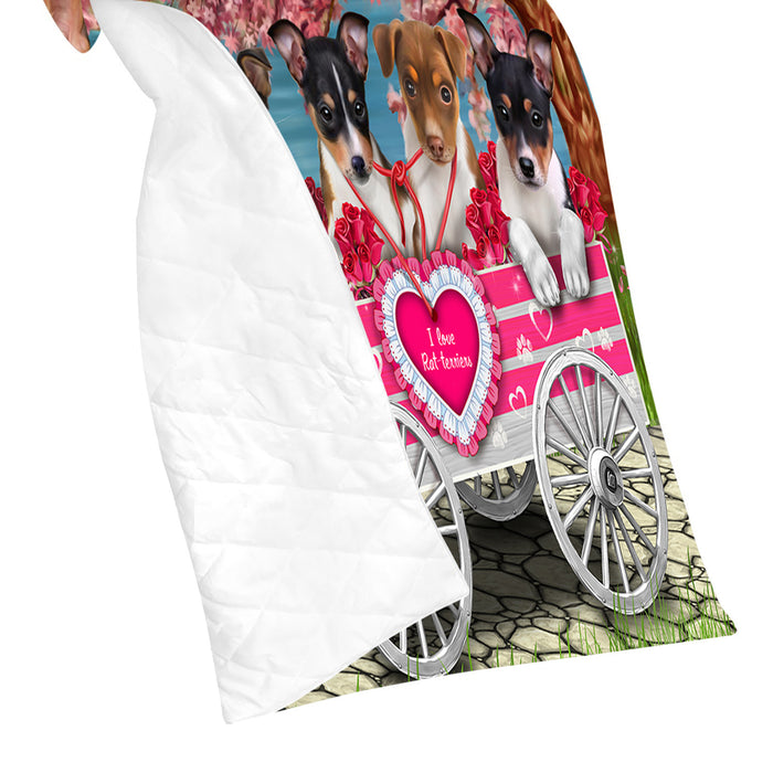 I Love Rat Terrier Dogs in a Cart Quilt