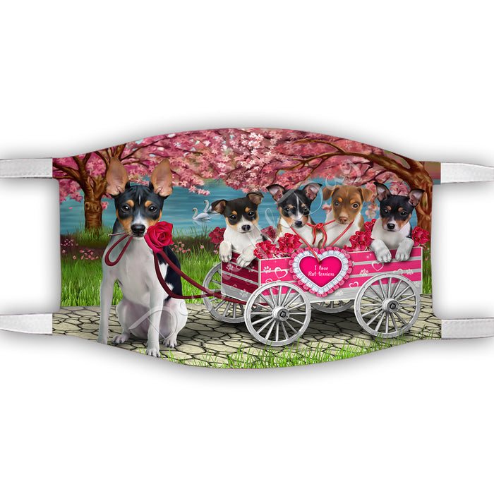 I Love Rat Terrier Dogs in a Cart Face Mask FM48171