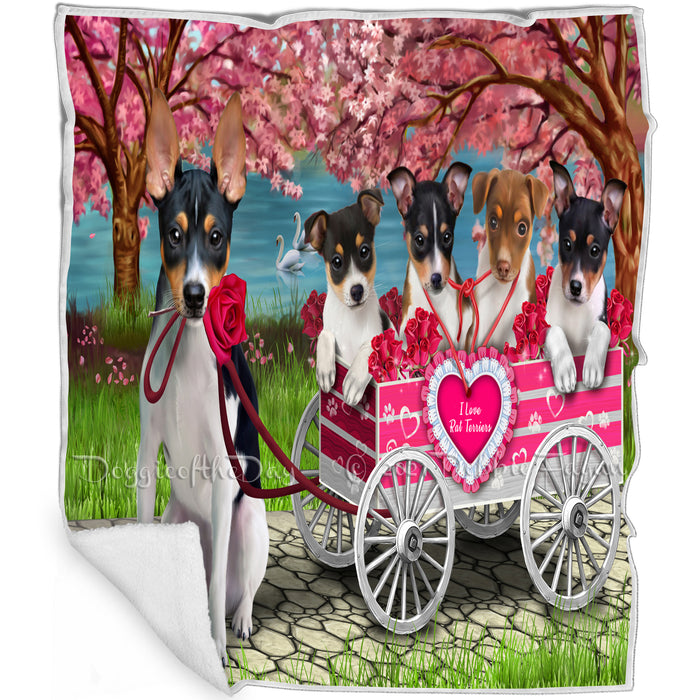 I Love Rat Terriers Dog in a Cart Blanket BLNKT49332