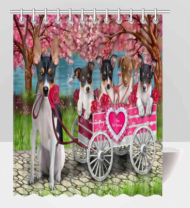 I Love Rat Terrier Dogs in a Cart Shower Curtain