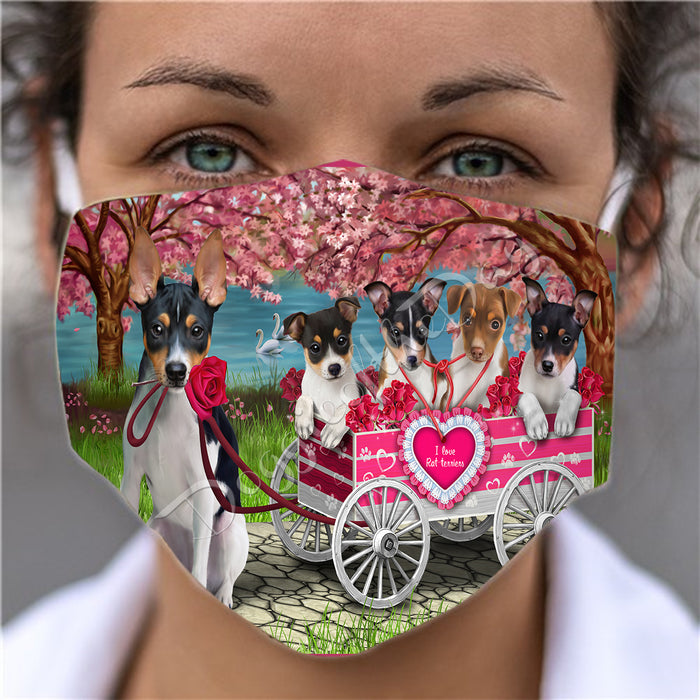 I Love Rat Terrier Dogs in a Cart Face Mask FM48171