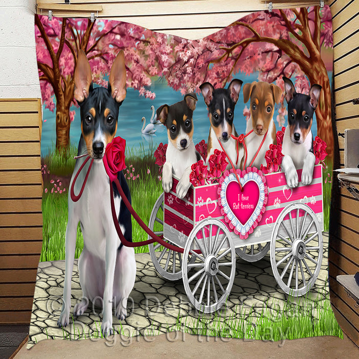 I Love Rat Terrier Dogs in a Cart Quilt