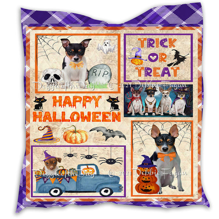 Happy Halloween Trick or Treat Pumpkin Rat Terrier Dogs Lightweight Soft Bedspread Coverlet Bedding Quilt QUILT61036