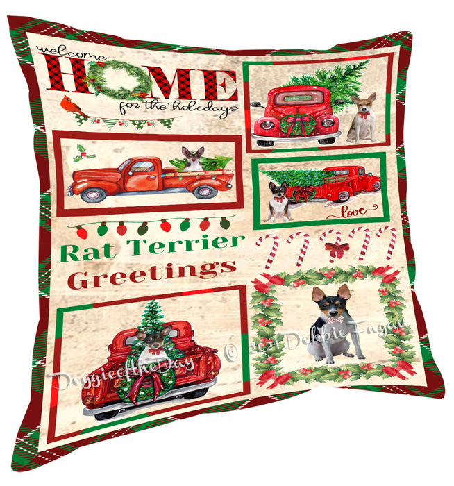 Welcome Home for Christmas Holidays Rat Terrier Dogs Pillow with Top Quality High-Resolution Images - Ultra Soft Pet Pillows for Sleeping - Reversible & Comfort - Ideal Gift for Dog Lover - Cushion for Sofa Couch Bed - 100% Polyester