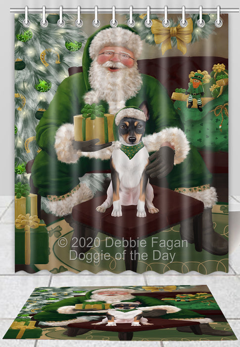 Christmas Irish Santa with Gift Rat Terrier Dog Bath Mat and Shower Curtain Combo