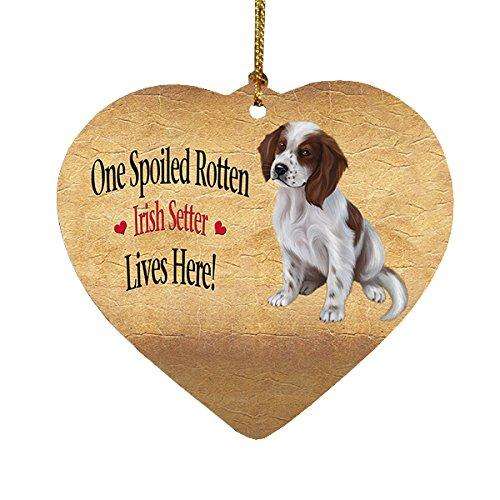 Red And White Irish Setter Puppy Spoiled Rotten Dog Heart Christmas Ornament