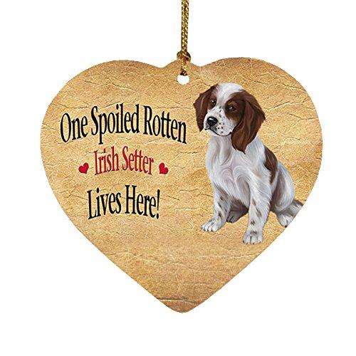 Red And White Irish Setter Puppy Spoiled Rotten Dog Heart Christmas Ornament