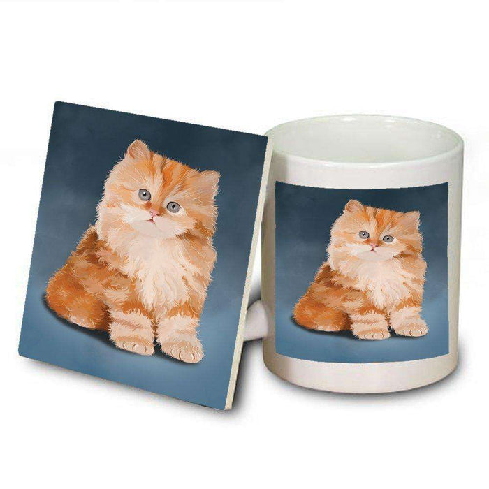 Red Persian Kitten Cat Mug and Coaster Set