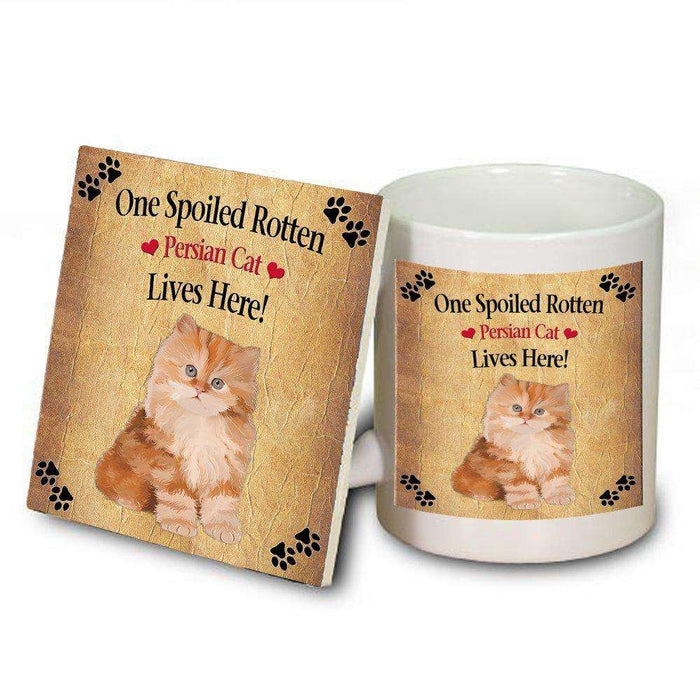 Red Persian Kitten Spoiled Rotten Cat Mug and Coaster Set