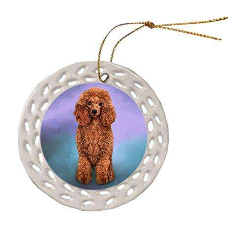 Red Poodle Dog Ceramic Doily Ornament DPOR48071