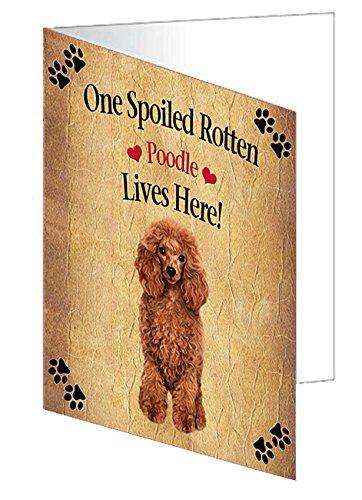 Red Poodle Spoiled Rotten Dog Handmade Artwork Assorted Pets Greeting Cards and Note Cards with Envelopes for All Occasions and Holiday Seasons