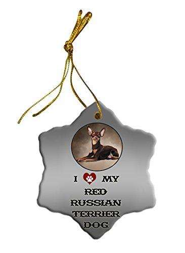 Red Russian Terrier Dog Christmas Snowflake Ceramic Ornament