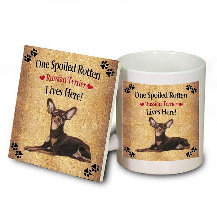 Red Russian Terrier Spoiled Rotten Dog Mug and Coaster Set
