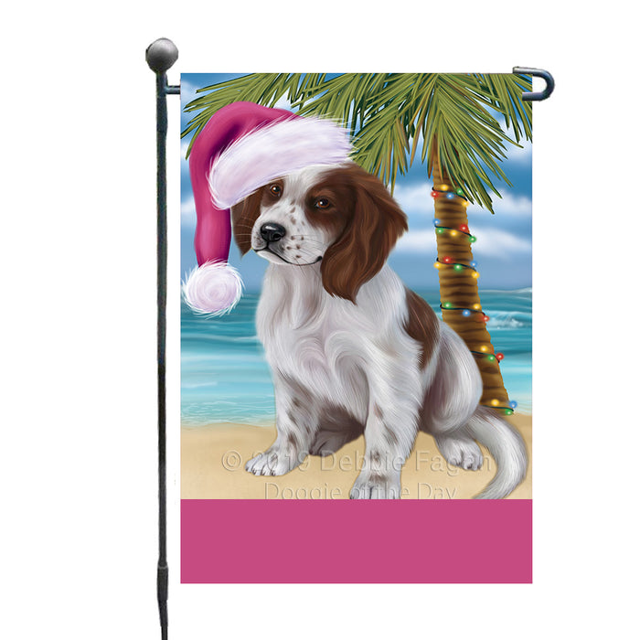 Personalized Summertime Happy Holidays Christmas Red And White Irish Setter Dog on Tropical Island Beach  Custom Garden Flags GFLG-DOTD-A60519