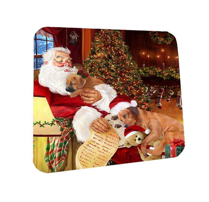 Rhodesian Ridgeback Dog and Puppies Sleeping with Santa Coasters Set of 4