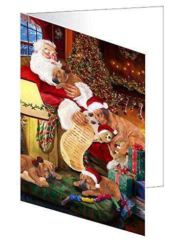 Rhodesian Ridgeback Dog and Puppies Sleeping with Santa Handmade Artwork Assorted Pets Greeting Cards and Note Cards with Envelopes for All Occasions and Holiday Seasons