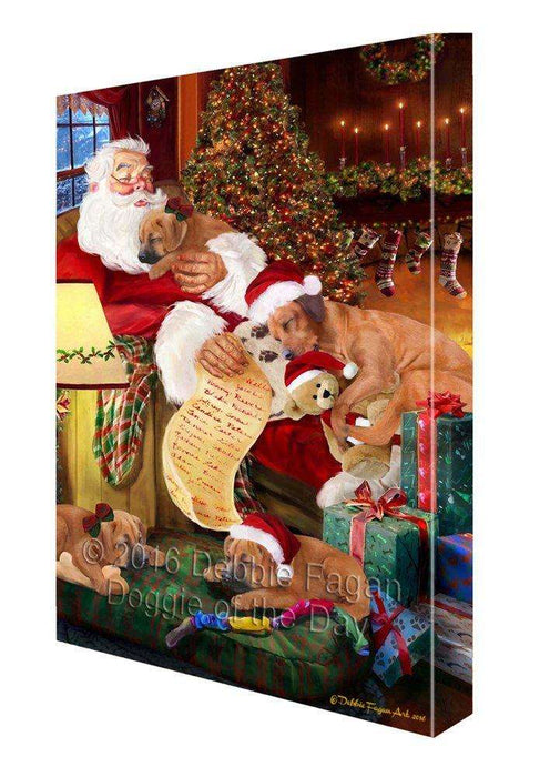 Rhodesian Ridgeback Dog and Puppies Sleeping with Santa Painting Printed on Canvas Wall Art