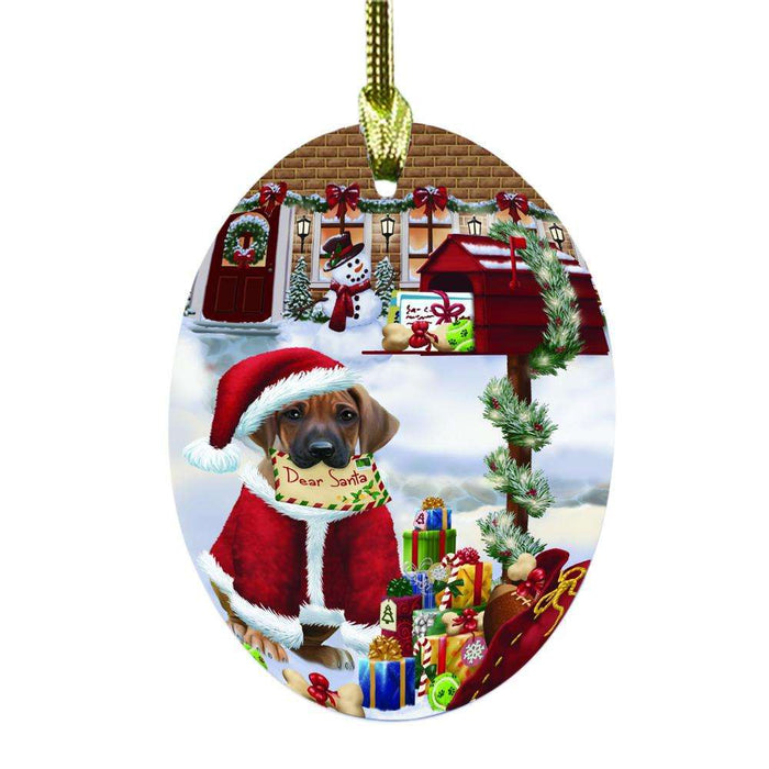 Rhodesian Ridgeback Dog Dear Santa Letter Christmas Holiday Mailbox Oval Glass Christmas Ornament OGOR49075