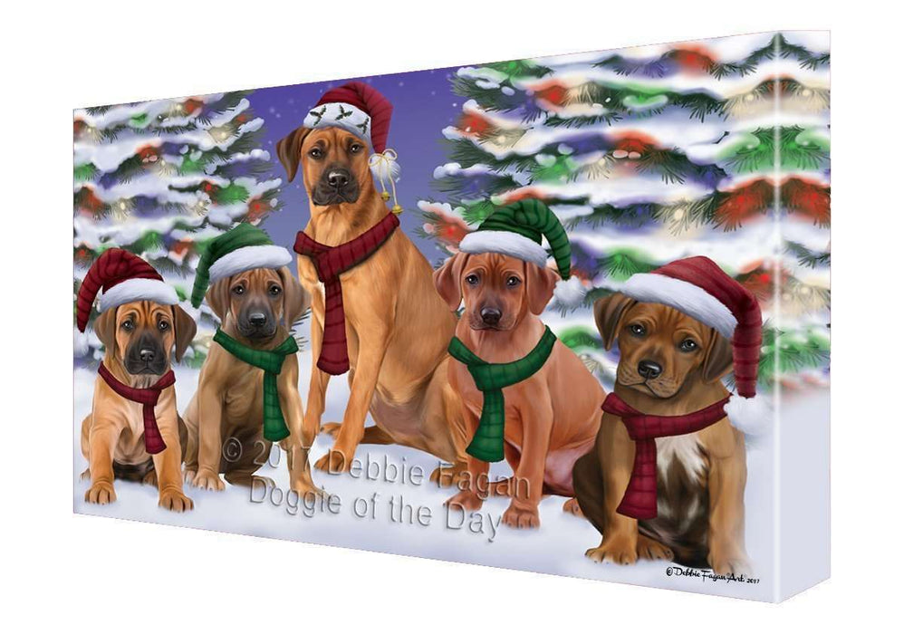 Rhodesian Ridgebacks Dog Christmas Family Portrait in Holiday Scenic Background Canvas Wall Art